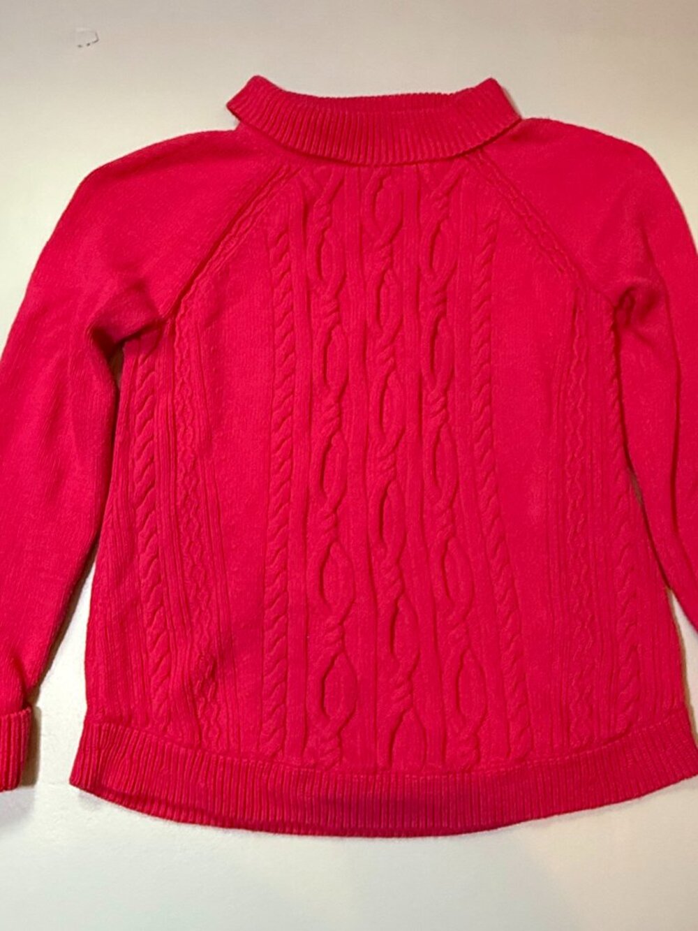 Talbots Hot Pink Cable Knit Turtleneck Sweater 100% Cotton Women’s M